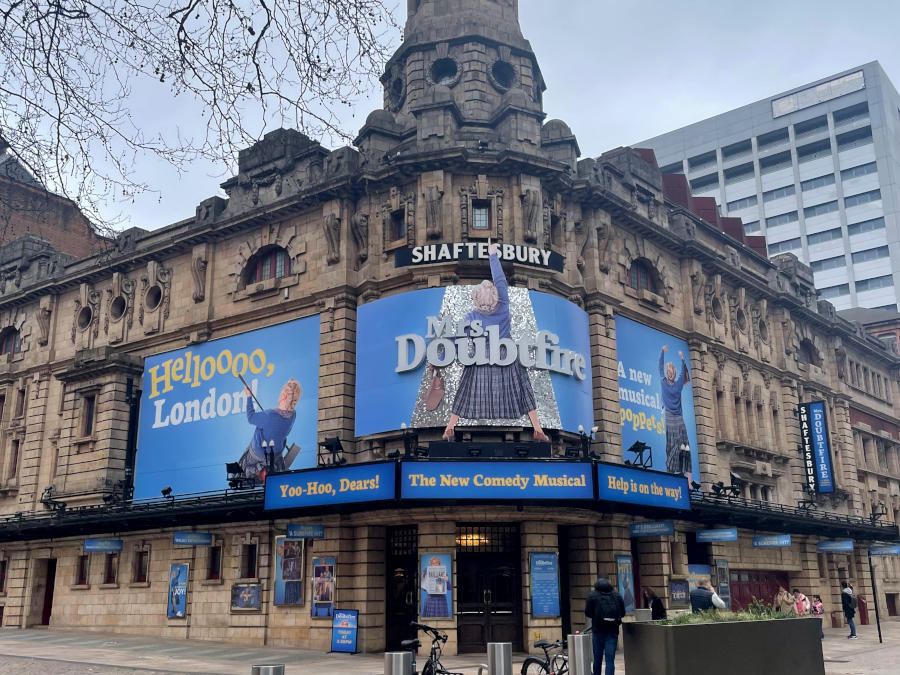 Shaftesbury Theatre with Mrs Doubtfire poster